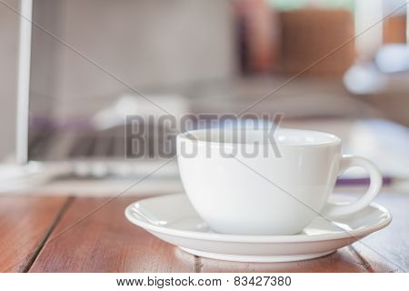 White Coffee Cup On Work Station