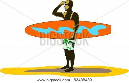 Surfboarder Looks For Waves