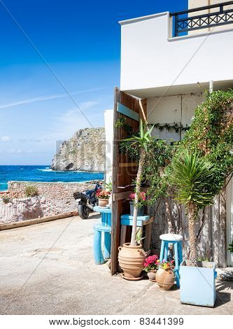 A Small Courtyard In The Village Of Mochlos. Crete, Greece