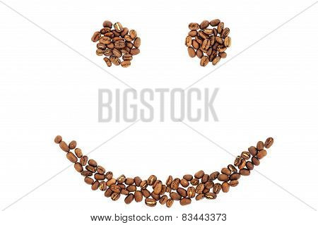 Grains of coffee in the form of smiling face isolated. coffee beans isolated on white background. ro