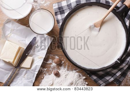 Preparation Of Bechamel Sauce Horizontal Top View Close-up