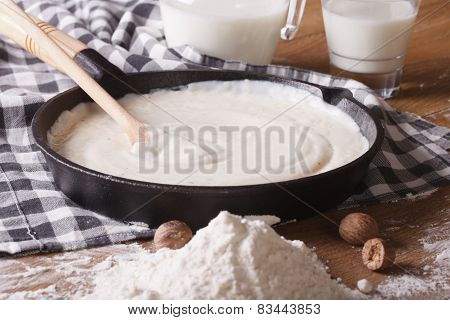 Preparation Of Bechamel Sauce In A Pan, Horizontal