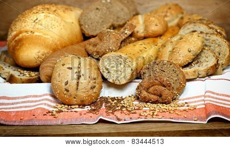 Various pastries and breads with whole grains