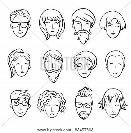 Cartoon people's heads. Characters design.