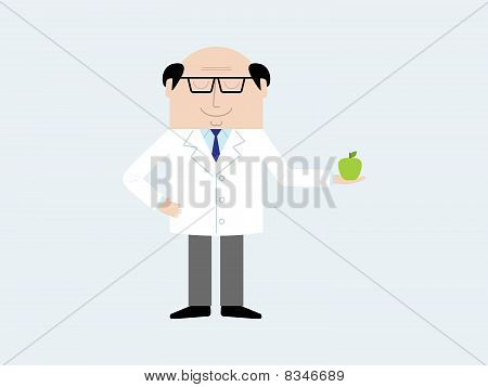 Doctor sosteniendo una manzana