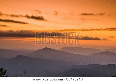 Sunrise View Of Landscape At Tropical Mountain Range