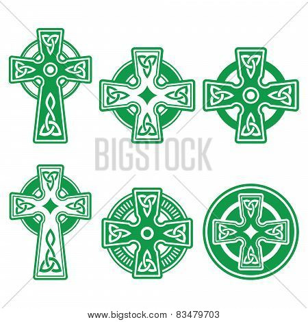Irish, Scottish Celtic green cross on white vector sign
