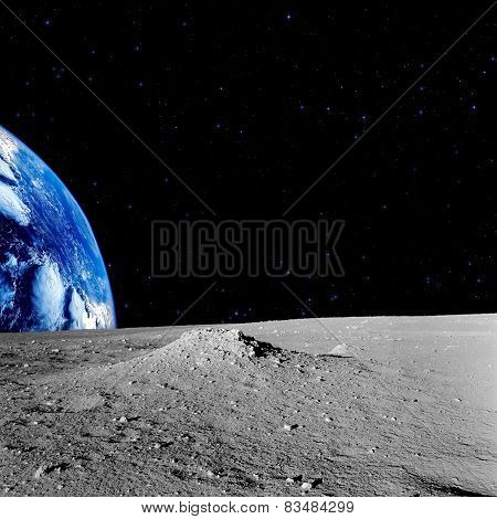 Earth and stars as seen from the lunar surface.