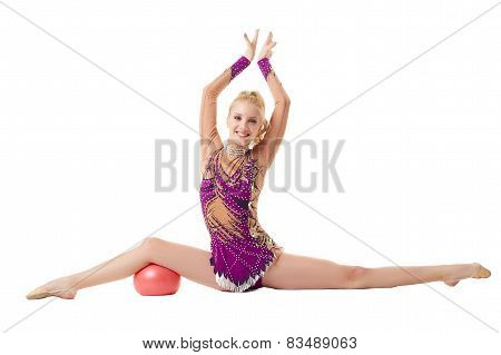 Smiling flexible girl doing split