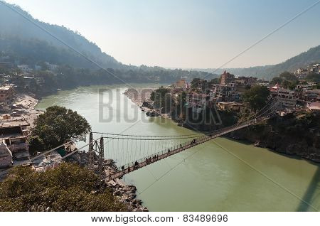 Laxman Jhula Bridge Over Ganges River