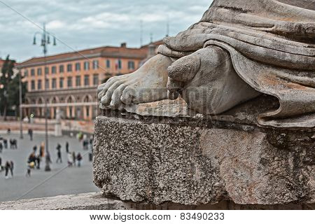 Detail Of The Feet Of A Statue In Rome