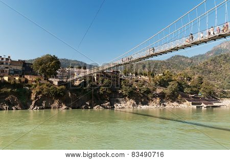 Laxman Jhula Bridge Over Ganges River