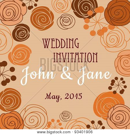 Wedding invitation template with floral border