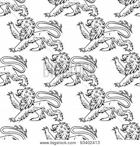 Outline heraldic lions seamless pattern