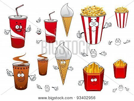 Fast food and drinks cartoon characters