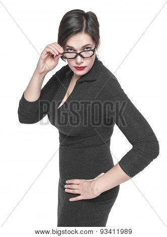 Plus Size Woman In Glasses Looking On You Isolated