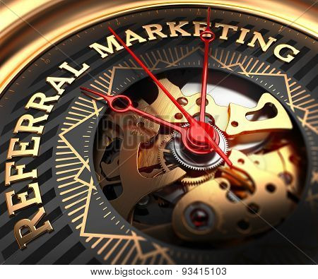Referral Marketing on Black-Golden Watch Face.
