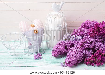 Background With  Lilac Flowers And Candle And Heart