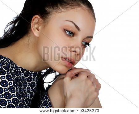 Portrait Of A Girl Close-up On A White Background
