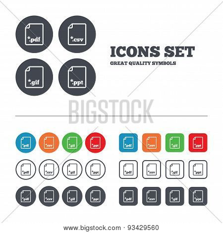 Document signs. File extensions symbols.