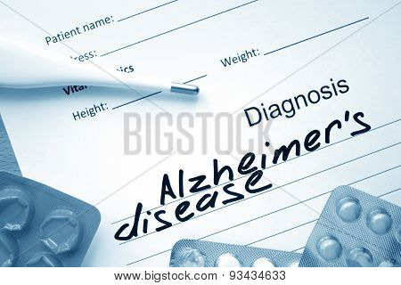 Diagnostic form with diagnosis Alzheimers disease.