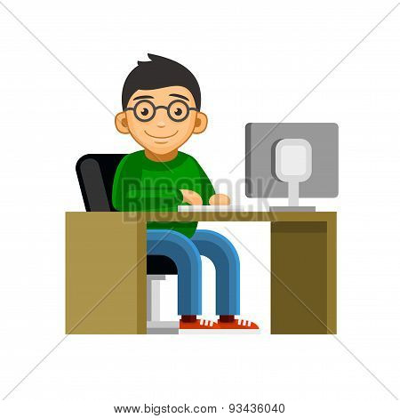 Programmer on Desktop Computer Coding and Programming. Vector