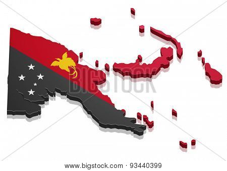 detailed illustration of a map of Papua New Guinea with flag, eps10 vector