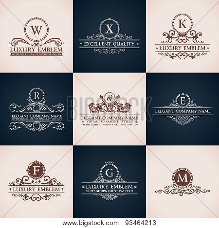Design logo set. Calligraphic pattern elegant decor elements. Vintage ornament