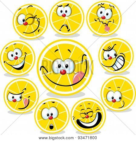 Lemon Icon Cartoon With Funny Faces Isolated On White