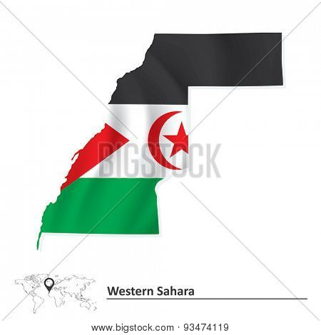 Map of Western Sahara with flag - vector illustration