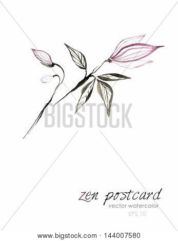 Chinese painting - zen-like natural hand-made vector watercolor flower illustration on white
