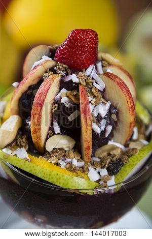 Acai Bowl With Ice Cream, Fruit And Cereal.