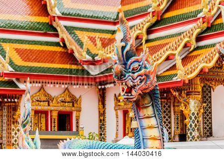 Thai dragon or king of Naga statue in phathat Cheung choom woravihan temple of Sakon Nakhon Thailand