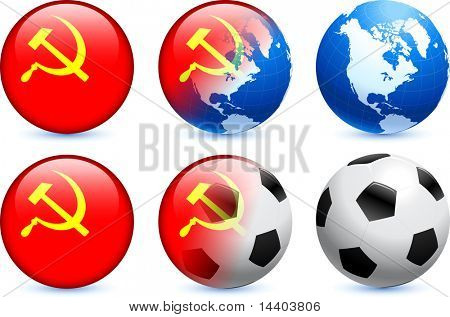 USSR Flag Button with Global Soccer Event Original Illustration
