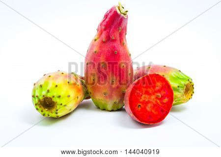 Fresh Mature Prickly Pears Isolated On White Background.