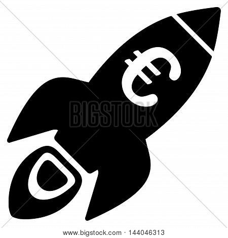 Euro Rocket Startup icon. Glyph style is flat iconic symbol, black color, white background.