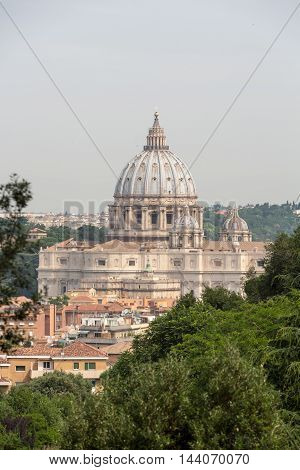 A view of St. Peter's Basilica taken from the Janiculum Hill. Rome - Italy