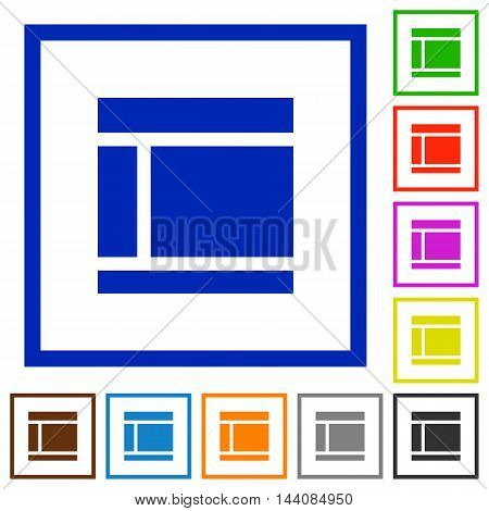 Set of color square framed Two columned web layout flat icons