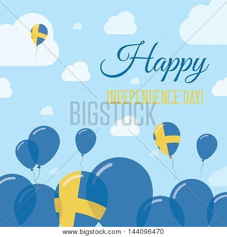 Sweden Independence Day Flat Patriotic Design. Swedish Flag Balloons. Happy National Day Vector Card