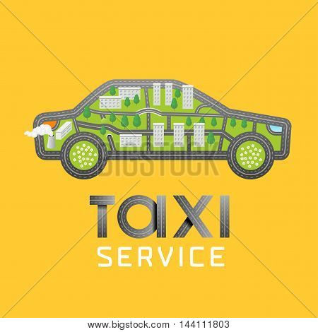 Taxi cab vector logo icon. Car hire black and yellow background badge app emblem. Taxicab made with map signs design