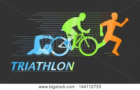 Cool vector symbol for triathlon. Stylish logo for triathlon on black background.
