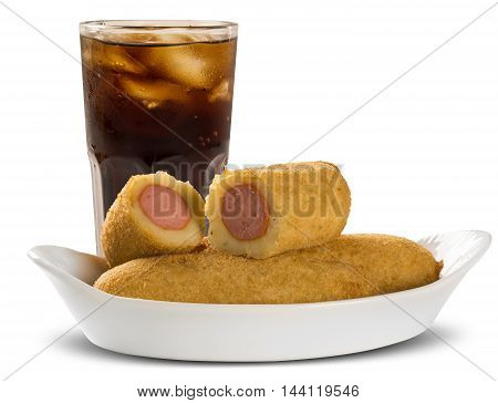 Sausage Fried Snacks. Brazilian Snacks On White Backgroung.