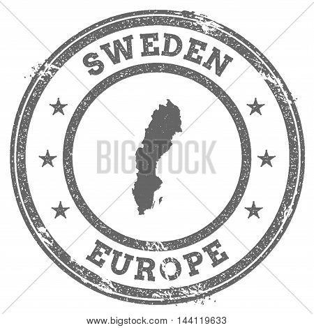 Sweden Grunge Rubber Stamp Map And Text. Round Textured Country Stamp With Map Outline. Vector Illus