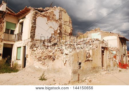 The rubble after the devastation of an earthquake