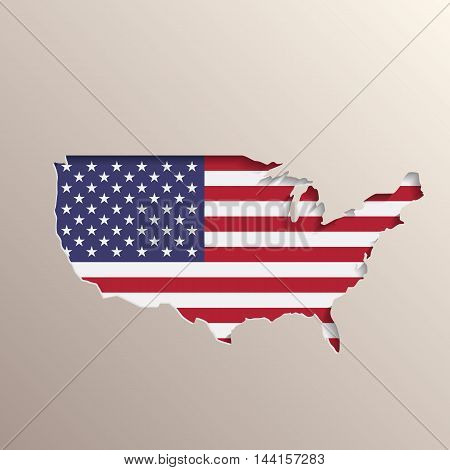 3D like picture of USA territory with United States flag on background