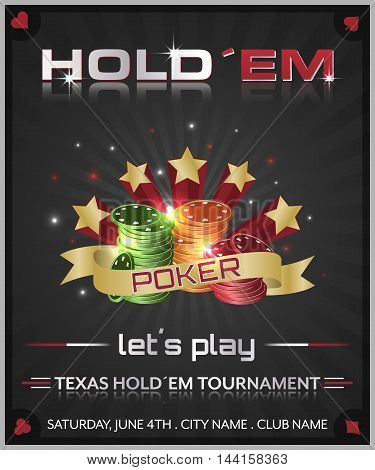 Poker Tournament Dark Background With Poker Chips And Stars.