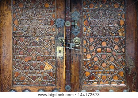 Little Hagia Sophia Mosque antique door. (Turkish: Kucuk Ayasofya Camii) formerly the Church of the Saints Sergius and Bacchus is a former Greek Eastern Orthodox church dedicated to Saints Sergius and Bacchus in Constantinople converted into a mosque duri