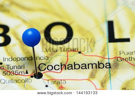 Cochabamba pinned on a map of Bolivia