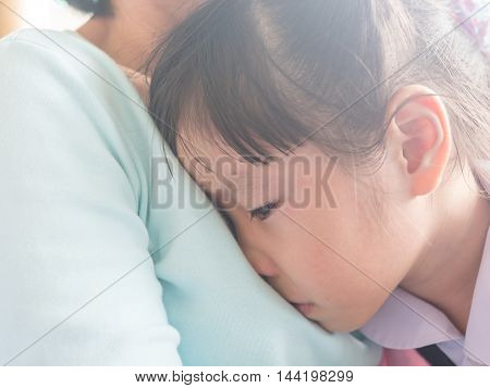 Asian Baby Girl Cry On Her Mother Breasts