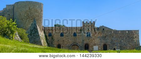 chart of the Bovino Castle province of Foggia seen with low angle to the level lawn in front